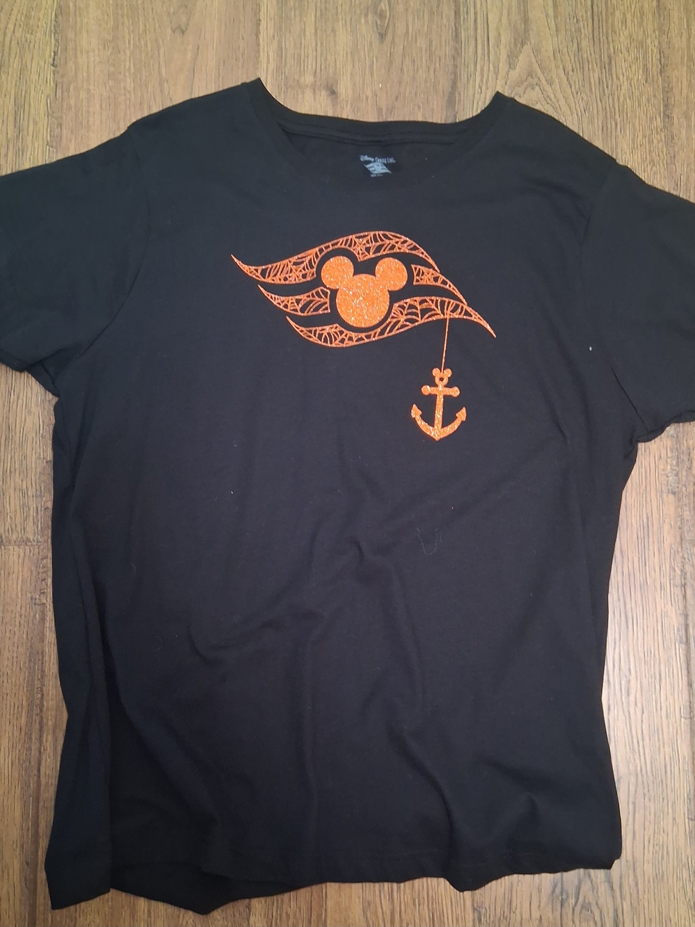 Disney Black Short-Sleeve Tee with Orange Mickey Anchor Graphic